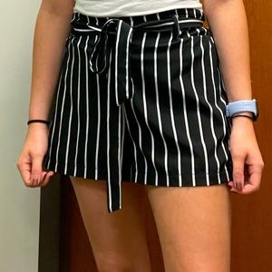 Striped high wasted paper bag shorts
